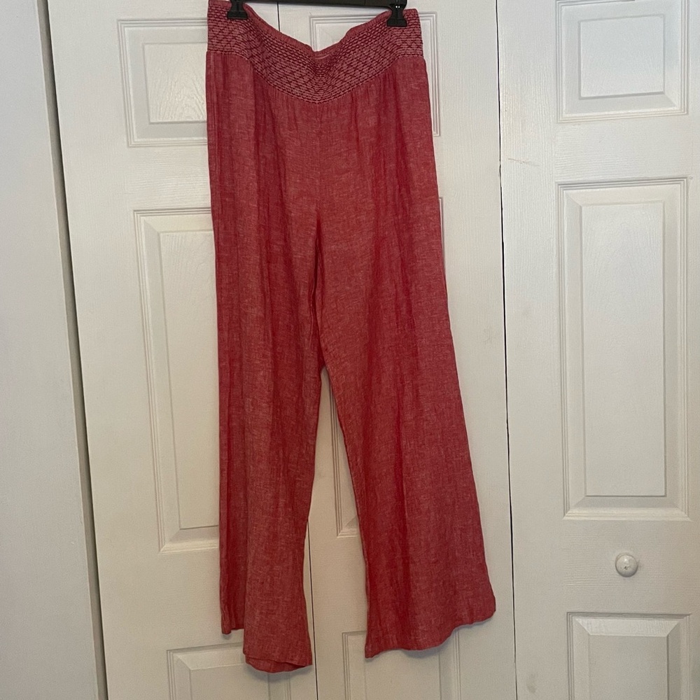 Indigo Rein Red Linen/Rayon Blend Pull-On Wide Leg  Pants Size XL